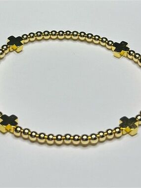 BramFam Beads Gold filled Cross Bead Stretch Bracelet - Women Jewelry